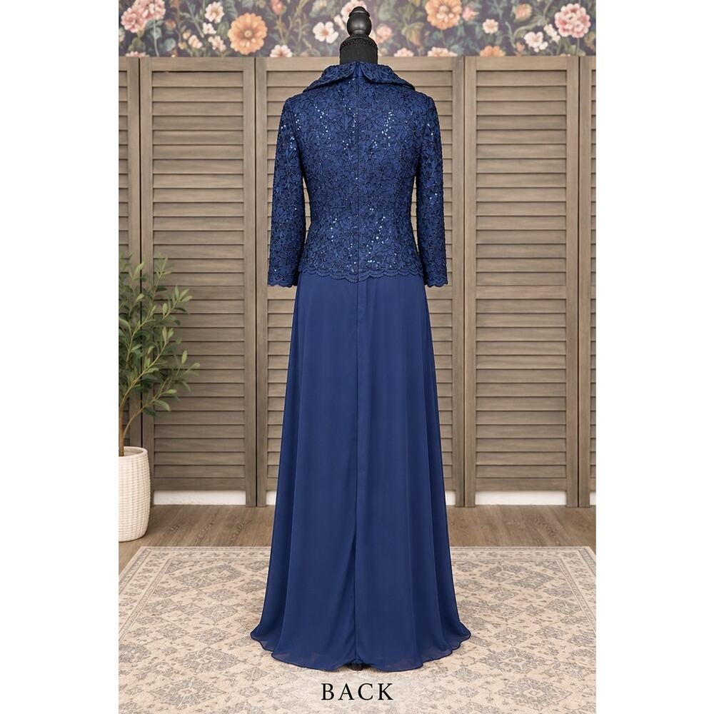 Alex Evenings Navy Sequin Lace Portrait Collar Mother of Bride Gown 4 NWT $189 - Picture 4 of 13